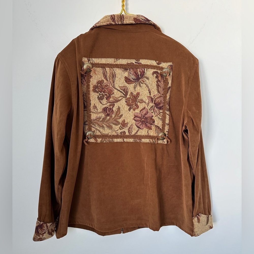 Vintage Susan Graver Brown Floral Zip Front Unique Tapestry Jacket Women’s XL - Picture 3 of 5